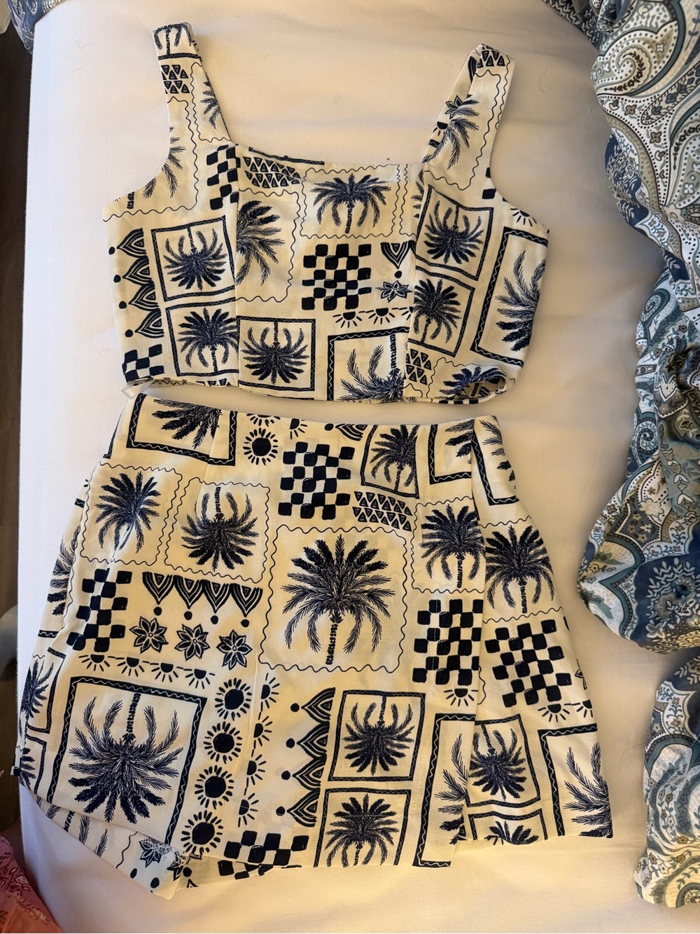 Navy Palm Print Crop Top & Skort Set